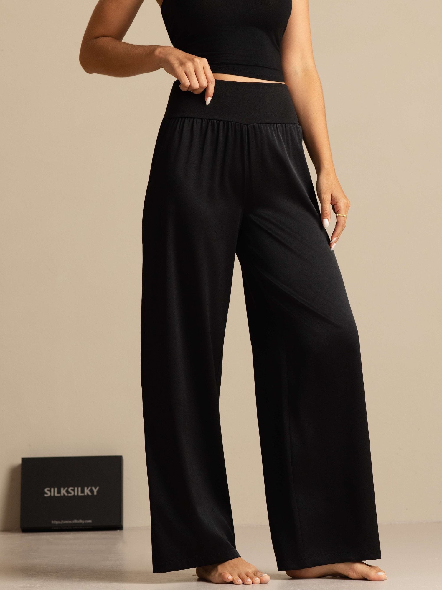 [Black] SilkSilky-CA 19Momme Silk Womens Pants 007