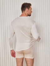 [White] SilkSilky-CA Long Sleeve Round Neck Men's T-Shirt 002