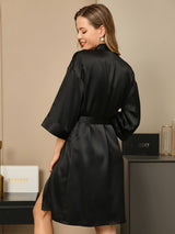 [Black] SilkSilky-CA 3/4 Sleeve Women's Robe 002