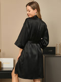 SilkSilky CA Pure Silk Half Sleeve Womens Robe Black 002