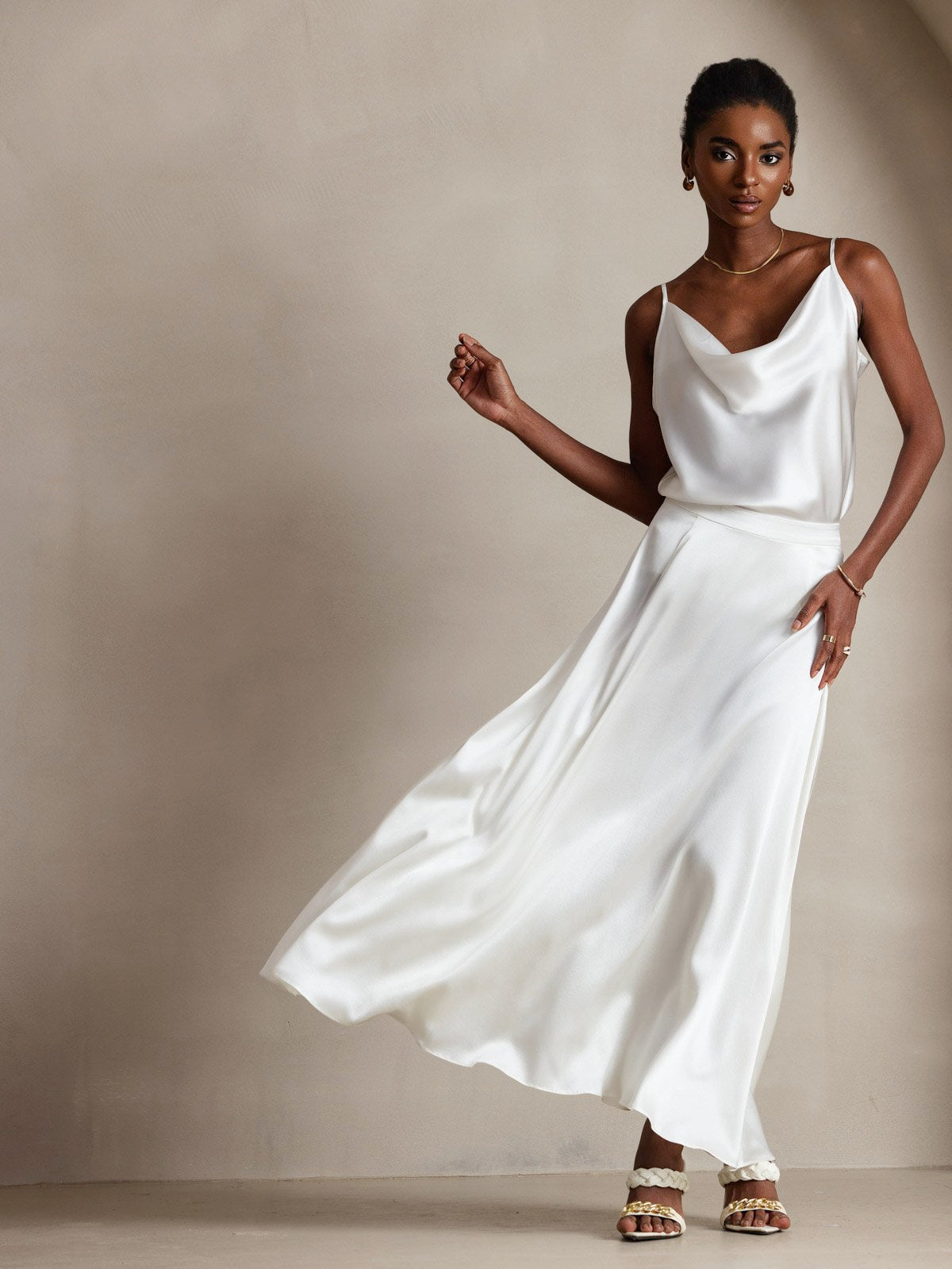 [White] SilkSilky-CA 19Momme Silk Cowl Neck Camisole 006