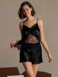 SilkSilky-CA Pure Silk V Neck Camisole Set Black 005