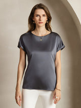 [Dark Gray] SilkSilky-CA Short Sleeve Boat Neck Women's T-Shirt 001