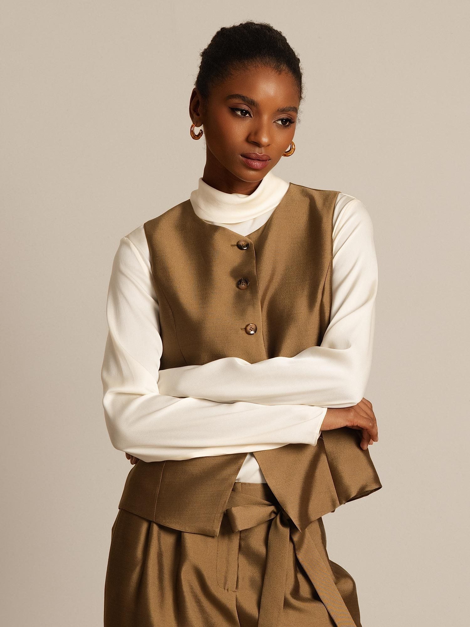 [Bronze] SilkSilky-CA 32Momme Silk-Wool Blend Womens Vest 008,