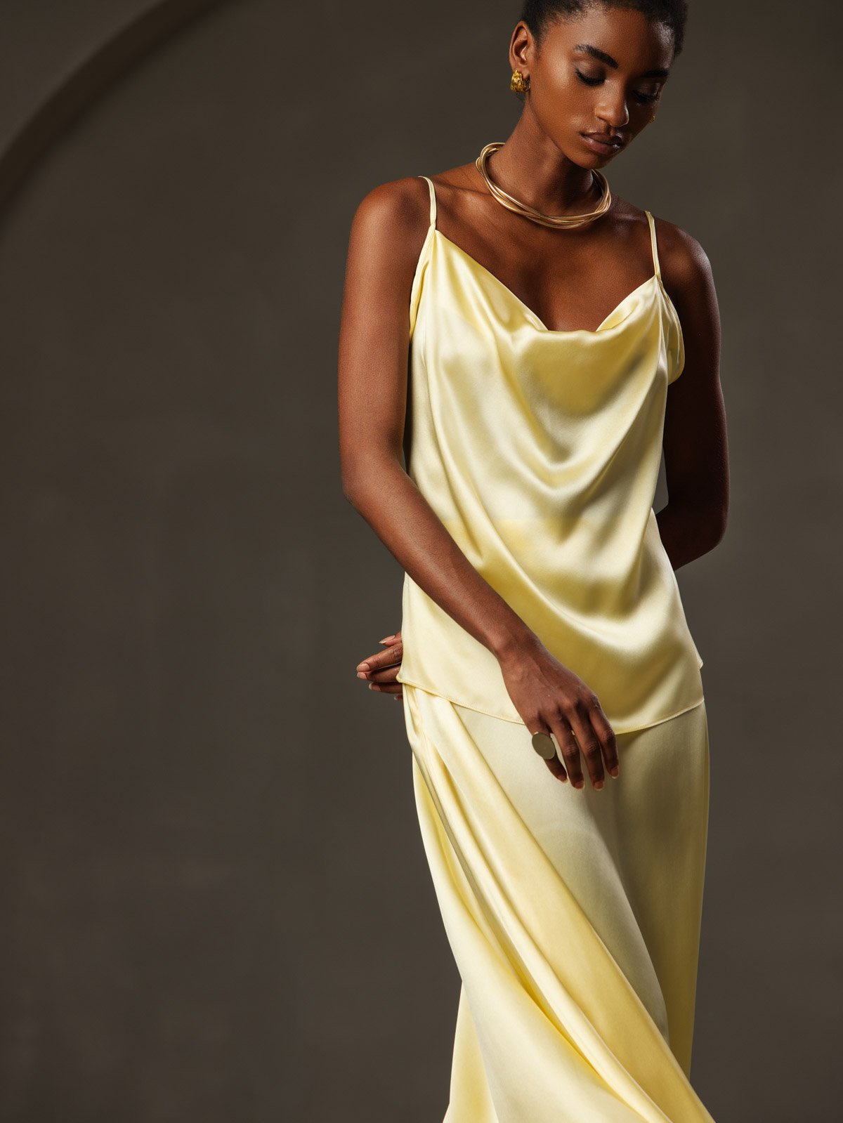 [Yellow] SilkSilky-CA 19Momme Silk Cowl Neck Camisole 001