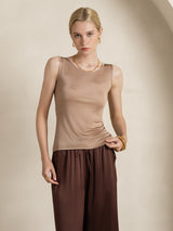[Coffee] SilkSilky-CA Sleeveless Round Neck Women's T-Shirt 006