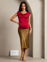 [Wine] SilkSilky-CA Cap Sleeve Cowl Neck Women's T-Shirt 003