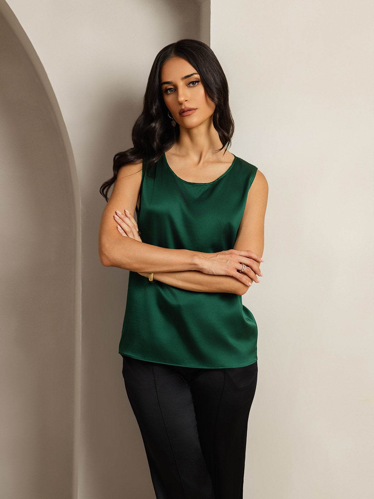 [Dark Green] SilkSilky-CA 19Momme Silk Round Neck Camisole 006