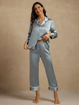 [Grayish Blue] SilkSilky-CA Long Sleeve Notch Collar Women's Pajamas 003