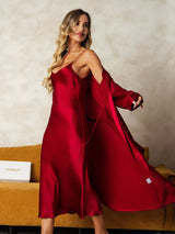 [Wine] SilkSilky-CA Long Sleeve V Neck Nightgown&Robe Set 007