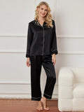 SilkSilky CA Pure Silk Long Sleeve Lapel Women's Pajamas Black 004