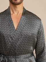 [Black Ginkgo] SilkSilky-CA Long Sleeve V Neck Men's Robe 005