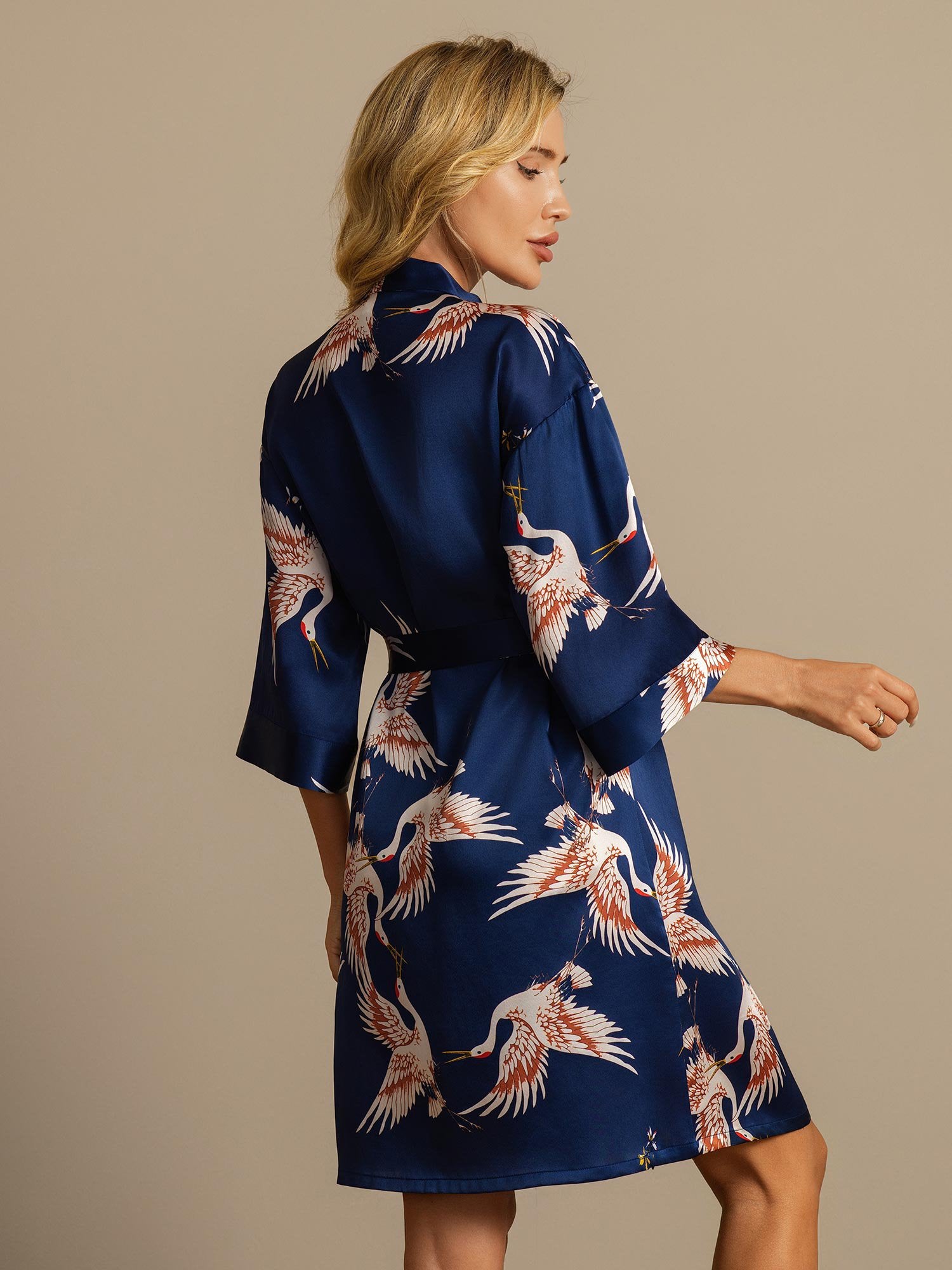 [DarkBlue] SilkSilky-CA 19Momme Pure Silk Wrap Women's Robe 002