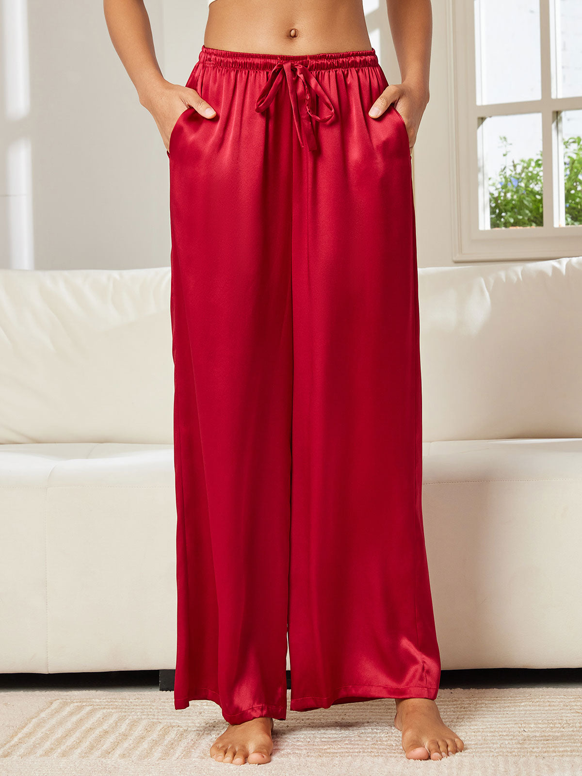 [Wine] SilkSilky-CA Pure Silk Womens Pants 001