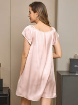 [Light Pink] SilkSilky-CA Cap Sleeve Square Neck Nightgown 002