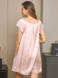 SilkSilky CA Pure Silk Cap Sleeve Tie Neck Nightgown LightPink 002