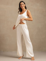 [White] SilkSilky-CA 19Momme Machine-Washable Silk Sleeveless Scoop Neck Women's Pajamas 006
