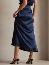 [Dark Blue] SilkSilky-CA 19Momme Stretch Silk Charmeuse Skirt 002