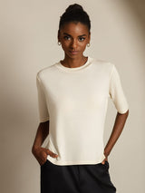 [Beige] SilkSilky-CA Half Sleeve Crew Neck Women's T-Shirt 003