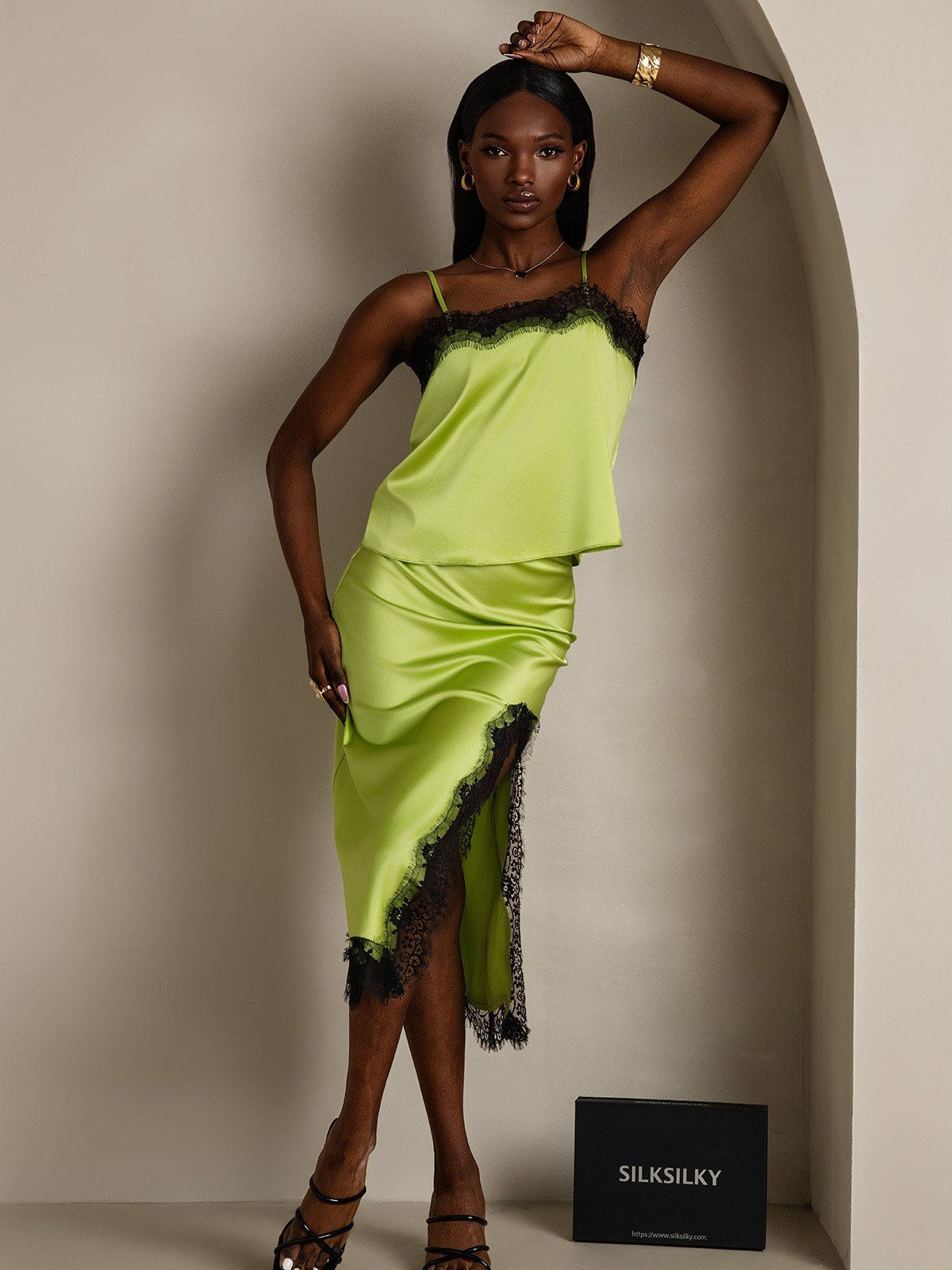 SilkSilky-CA 19Momme Silk Camisole Set MintGreen 001