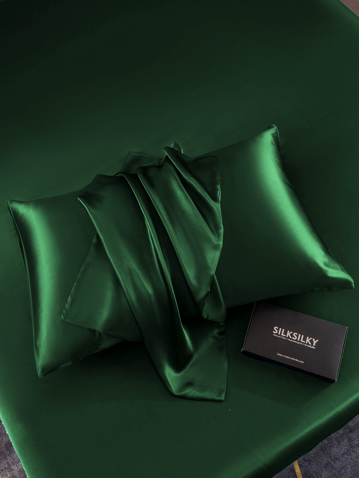 SilkSilky-CA 19Momme Pure Silk Pillowcase DarkGreen 006