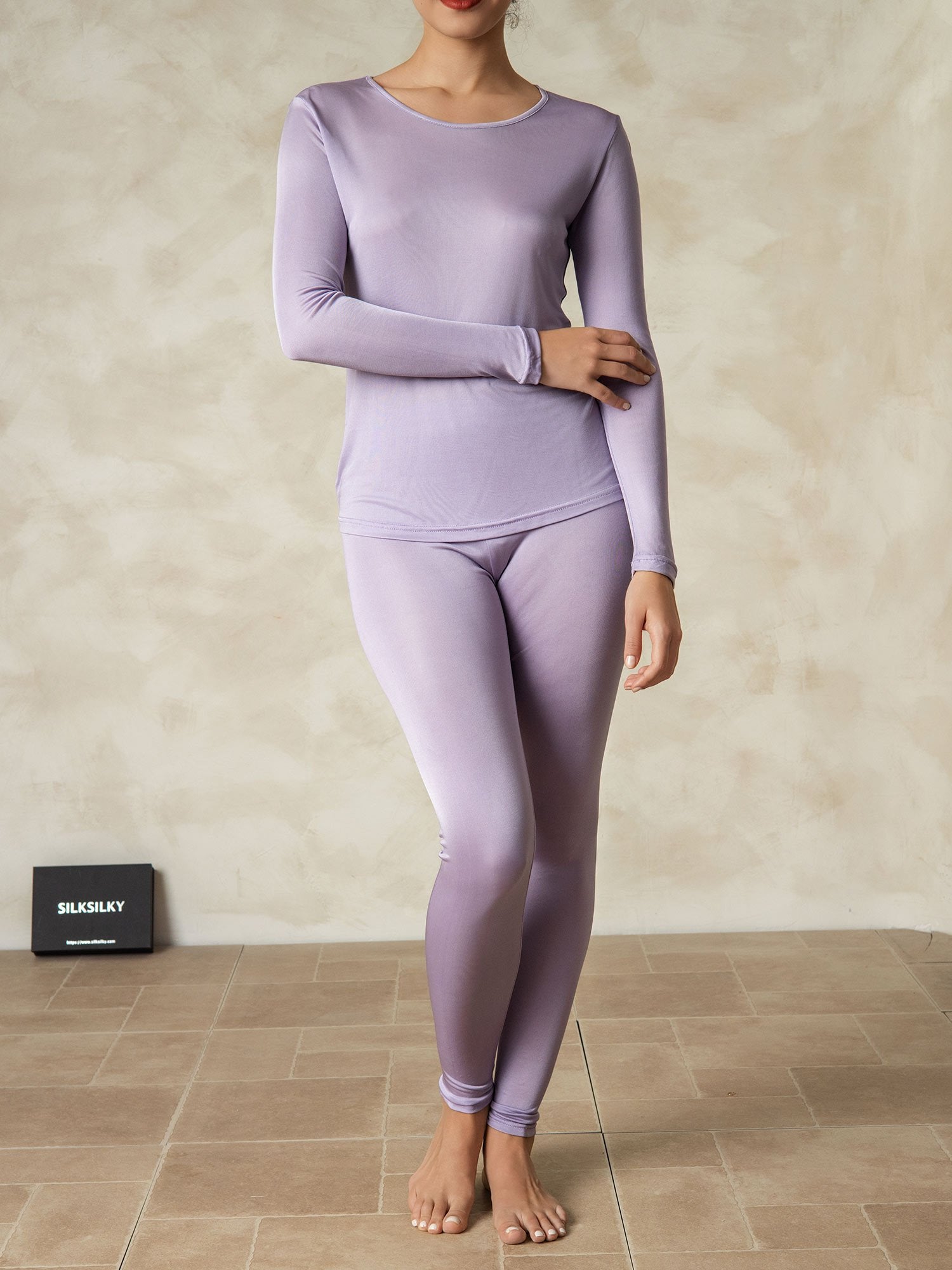 [Purple] SilkSilky-CA Silk Knitted Round Neck Women's Pajamas 001