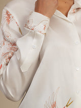 [White] SilkSilky-CA Long Sleeve Lapel Collar Women's Shirt 006