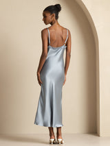 [Grayish Blue] SilkSilky-CA Spaghetti Strap V Neck Dress 002