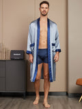 SilkSilky CA Pure Silk Long Sleeve Mens Robe GrayishBlue 003