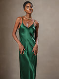 SilkSilky-CA Pure Silk Sleeveless Round Neck Dress Green 005