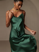 [Dark Green] SilkSilky-CA Spaghetti Strap Cowl Neck Dress 004