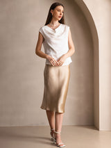 [White] SilkSilky-CA Cap Sleeve Cowl Neck Women's T-Shirt 007