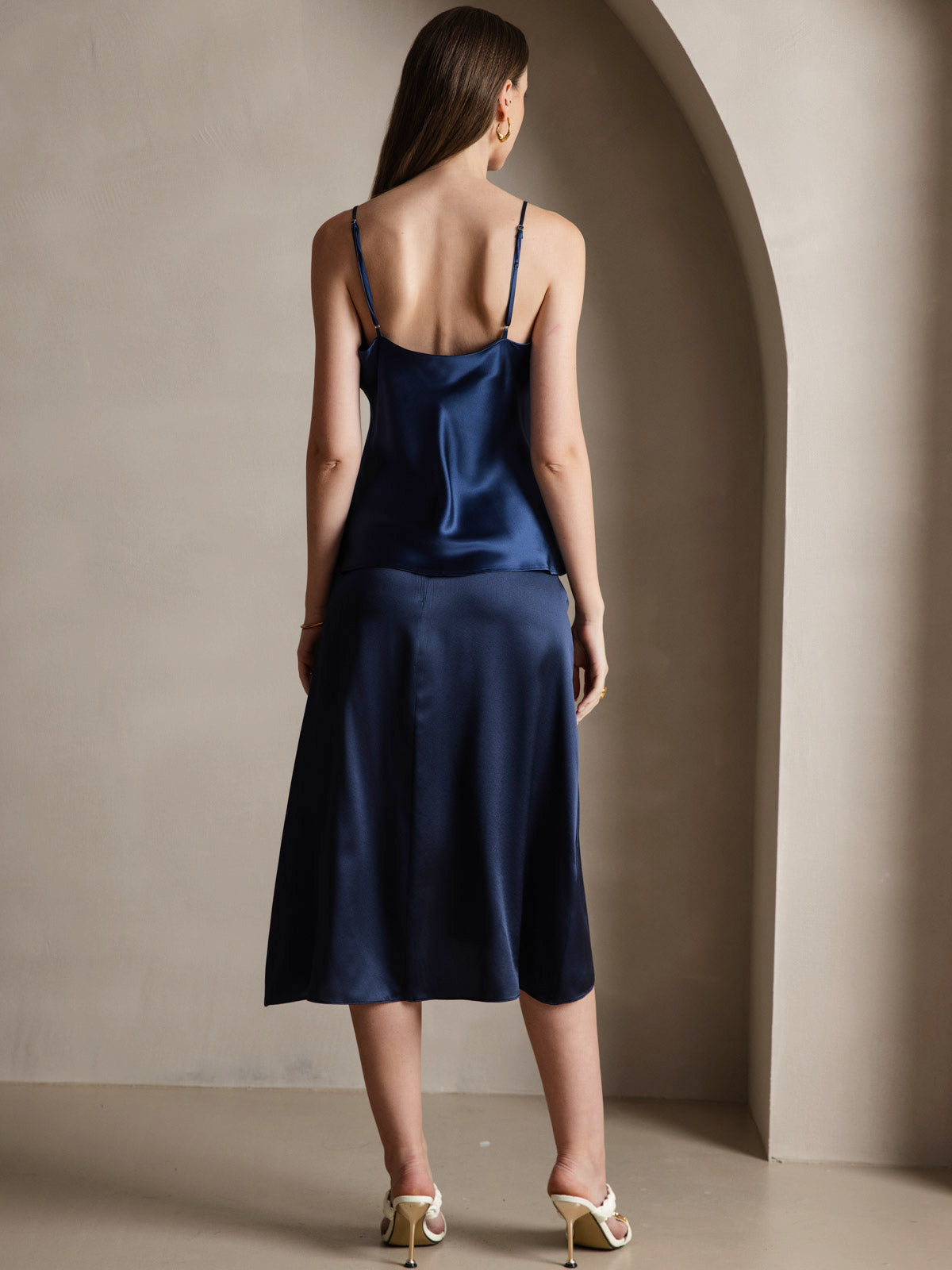 [Dark Blue] SilkSilky-CA Pure Silk V Neck Camisole 002