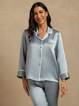 [Grayish Blue] SilkSilky-CA Long Sleeve Notch Collar Women's Pajamas 009