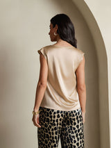 [Champagne] SilkSilky-CA Cap Sleeve Cowl Neck Women's T-Shirt 002