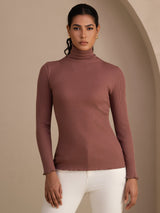 [Cameo Rose] SilkSilky-CA Long Sleeve Turtle Neck Women's T-Shirt 001