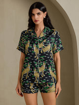 [Black Serval] SilkSilky-CA Short Sleeve Notch Collar Women's Pajamas 001