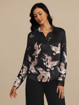 [Black] SilkSilky-CA Long Sleeve Lapel Collar Women's Shirt 006