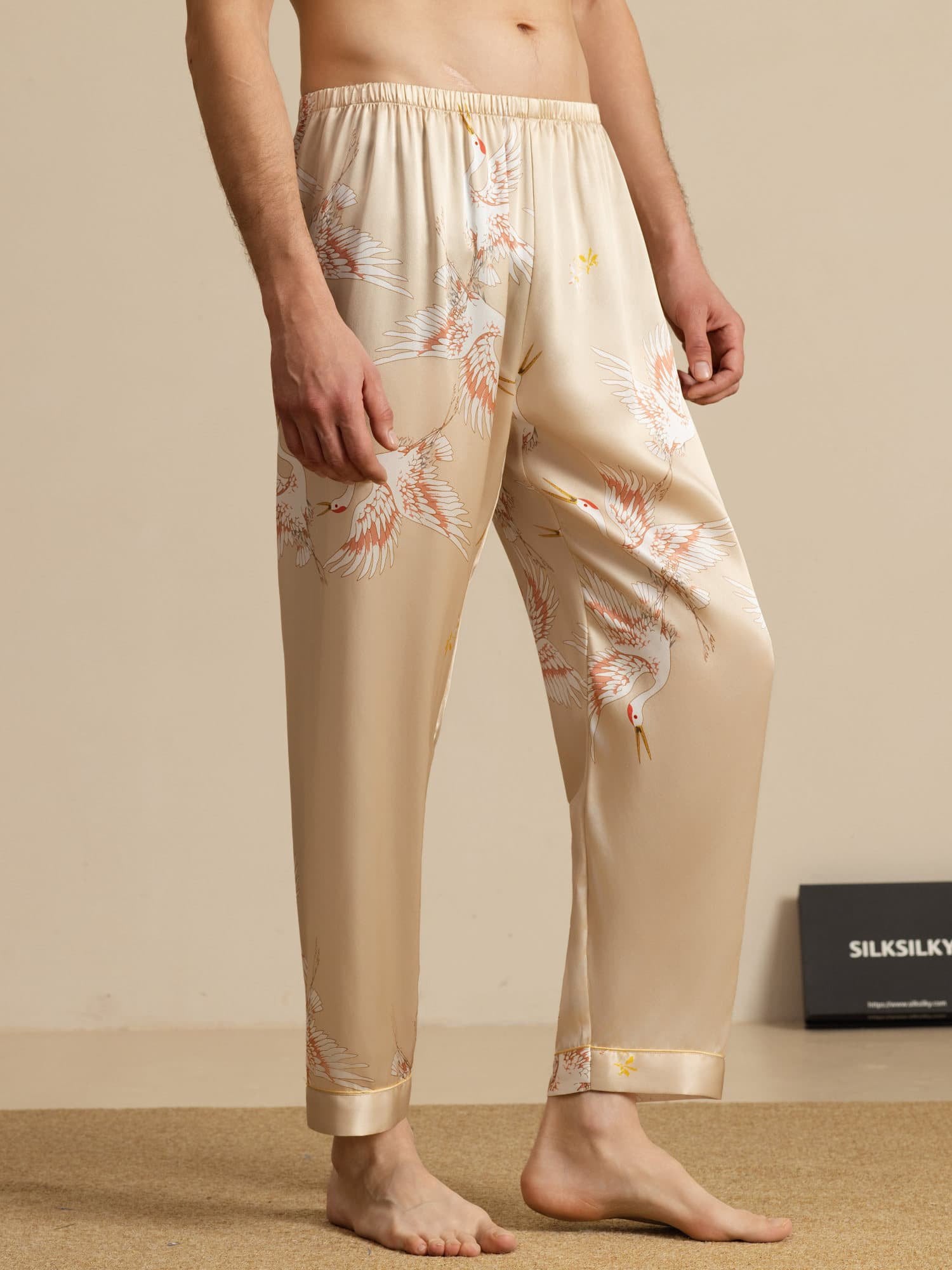 [Champagne] SilkSilky-CA 19Momme Mens Sleep Bottoms 003