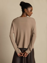 [Tan] SilkSilky-CA Long Sleeve Women's Cardigan 002
