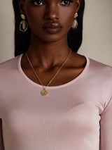 [Coral Pink] SilkSilky-CA Silk Jersey Long Sleeve Round Neck Women's T-Shirt 004