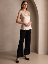 [Champagne] SilkSilky-CA 19Momme Stretch Silk Charmeuse Sleeveless Scoop Neck Camisole 006