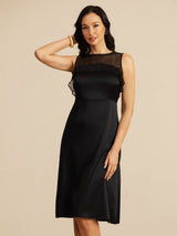 [Black] SilkSilky-CA Sleeveless Illusion Neck Dress 003