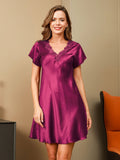 SilkSilky CA Pure Silk Short Sleeve Sweetheart Neck Nightgown Wine 003