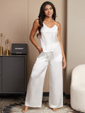 SilkSilky CA Pure Silk Sleeveless V Neck Camisole Set White 004