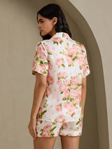 [White Peony] SilkSilky-CA Short Sleeve Notch Collar Women's Pajamas 002