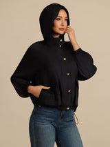[Black] SilkSilky-CA Silk Satin Surah Long Sleeve High Neck Women's Outerwear 001