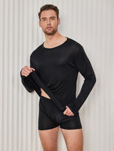 [Black] SilkSilky-CA Long Sleeve Round Neck Men's T-Shirt 001