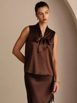 [Bitter Chocolate] SilkSilky-CA Sleeveless Tie Neck Camisole 003