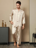 SilkSilky-CA Pure Silk Long Sleeve Lapel Men's Pajamas Tan 007